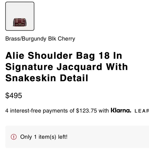 HOLD-NWT Coach Alie Shoulder Bag 18 In Signature Jacquard With Snakeskin Detail main image 9